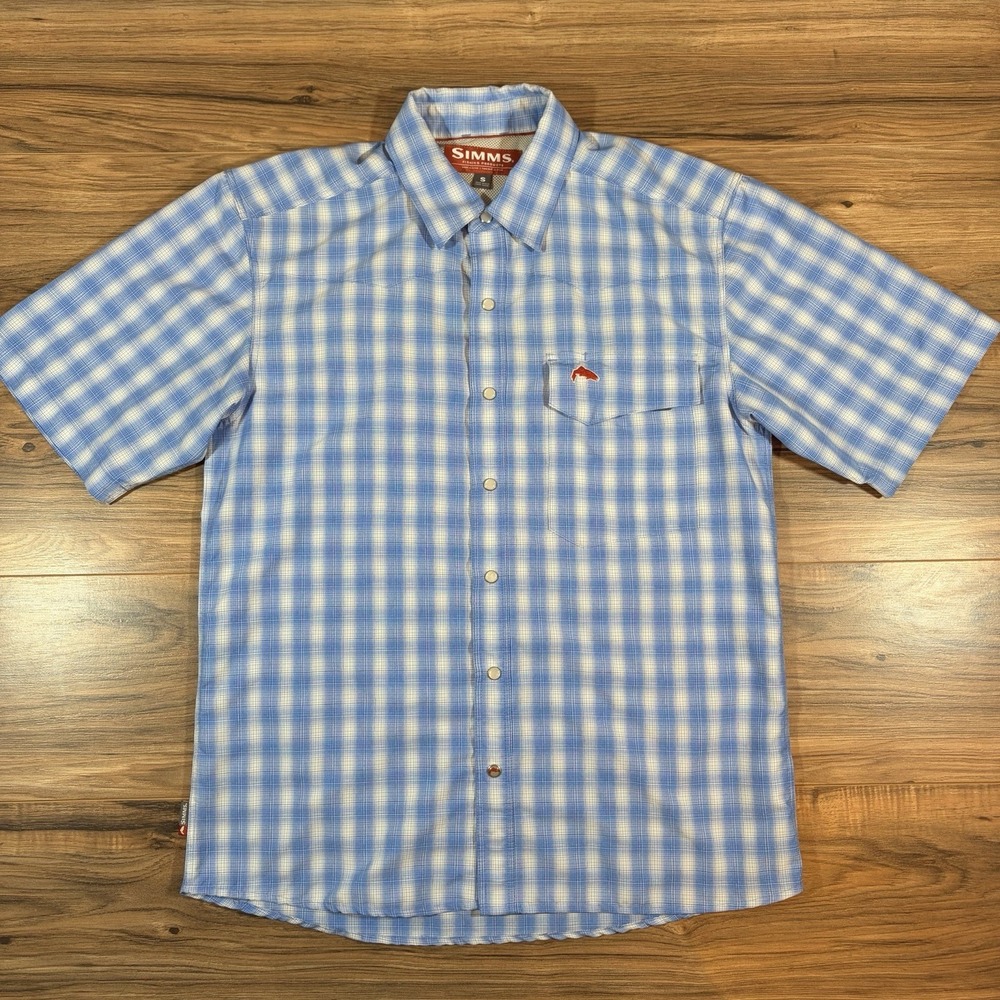 Simms Big Sky Mens Small |Blue| Short Sleeve Snap Vented Shirt